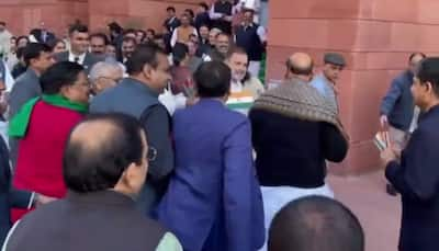 Watch: Rahul Hands Tricolour To Rajnath Singh Amid Oppn’s Tiranga, Roses Protest Over Adani Issue