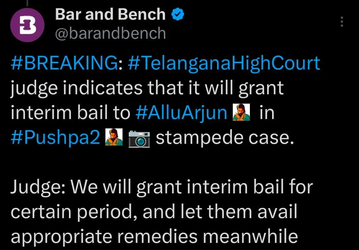 Allu Arjun Arrest – Telangana High Court Granted Interim Bail