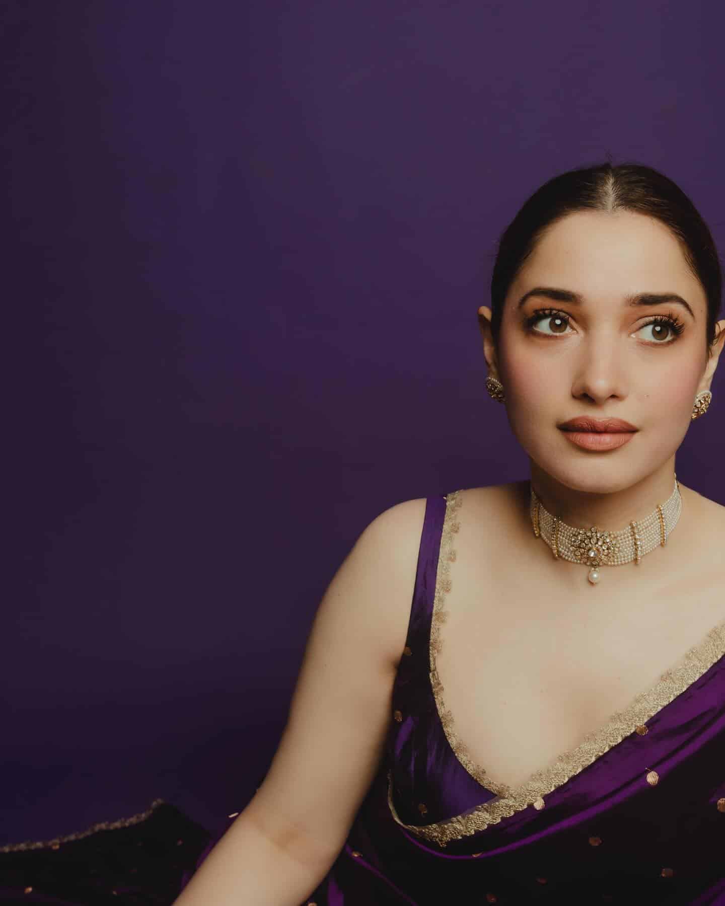 Tamannaah Sets the Night on Fire in Purple Saree!