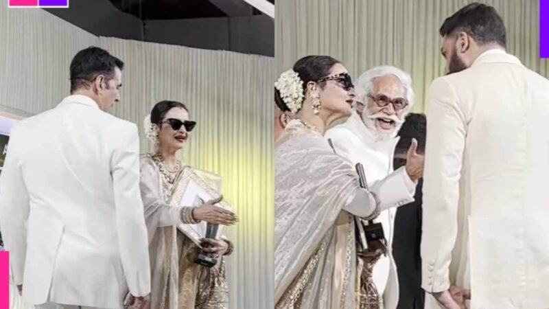 Rekha embraces Abhishek Bachchan, doesn’t acknowledge Akshay Kumar at an event; fans react ‘Saare diljale stage pe…’ [watch]