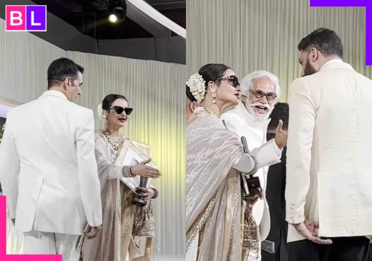 Rekha embraces Abhishek Bachchan, doesn’t acknowledge Akshay Kumar at an event; fans react ‘Saare diljale stage pe…’ [watch]