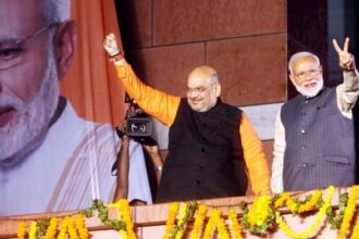 Narendra Modi and Amit Shah at the BJP headquarters