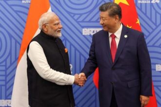 Indian PM Narendra Modi with Chinese President Xi Jinping on sidelines of BRICS Summit in Kazan, Russia, Wednesday | X @narendramodi