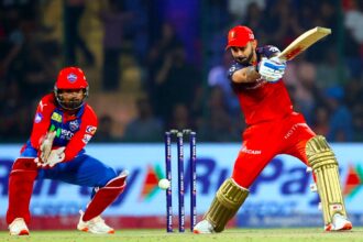 Royal Challengers Bengaluru batsman Virat Kohli during their win over Delhi Capitals in an IPL 2025 match at the Arun Jaitley Stadium in New Delhi on Sunday. EXPRESS PHOTO BY PRAVEEN KHANNA