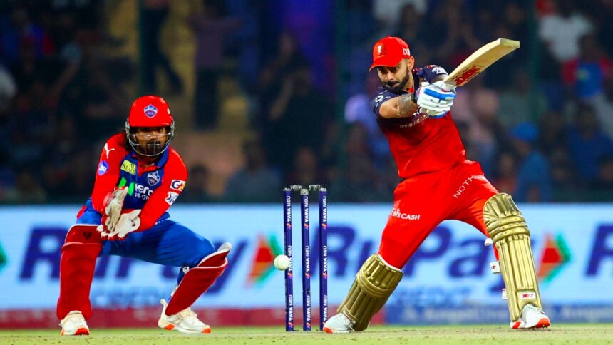 Royal Challengers Bengaluru batsman Virat Kohli during their win over Delhi Capitals in an IPL 2025 match at the Arun Jaitley Stadium in New Delhi on Sunday. EXPRESS PHOTO BY PRAVEEN KHANNA