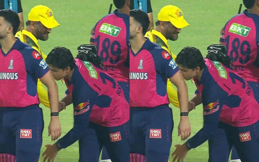 [WATCH] IPL 2025: Vaibhav Suryavanshi touches MS Dhoni's feet post winning clash vs CSK