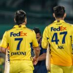 CSK skipper MS Dhoni with Anshul Kamboj during IPL 2025. (Sportzpics)