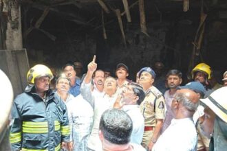 Minister Mohammad Ali Shabbir inspects the the tragic fire site of Gulzar Houz, where 17 members of a family lost their lives | Photo: Via X, @mohdalishabbir