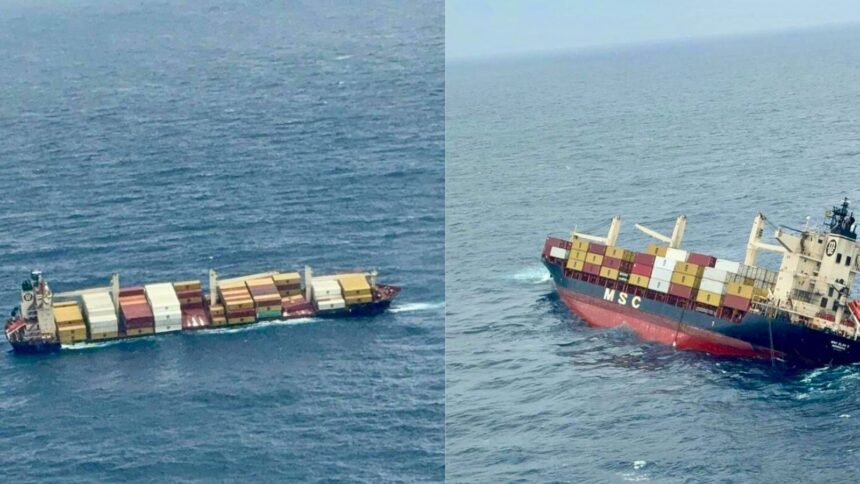 The ship departed Kerala's Vizhinjam Port on May 23 and was scheduled to reach Kochi on Saturday, but reported a 26-degree list around 1:25 pm. (Source: Special Arrangement)