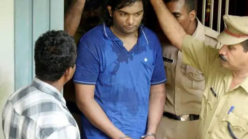 Police brings Cadell Jeansen Raja, accused in the Nanthancode murder case, to the crime scene for investigation in Thiruvananthapuram on Thursday.