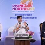 Union Minister for Development of North Eastern Region Jyotiraditya Scindia (centre) during the curtain-raiser ceremony of Rising Northeast Investor Summit 2025 with Union MoS for Development of North Eastern Region Sukanta Majumdar (left) and Chanchal Kumar (right), IAS, Secretary of the Ministry of DoNER | Photo: X, @JM_Scindia