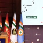 Colonel Sofiya Qureshi addresses a press conference after India struck multiple sites in Pakistan and Pakistan-occupied Kashmir (as seen on the map) under Operation Sindoor, in New Delhi on Wednesday