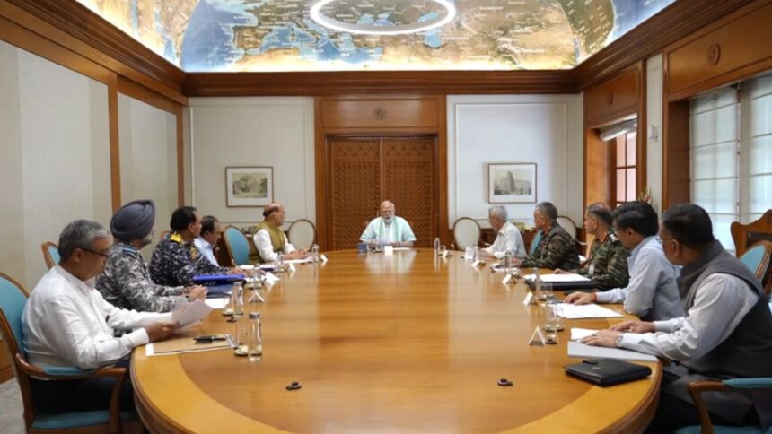 Prime Minister Narendra Modi holds meeting with Union Ministers, top defence officials at his residence in New Delhi on Saturday