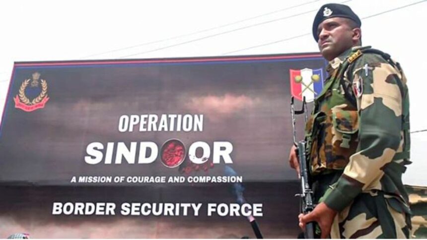 Punjab Border Security Force (BSF) personnel stands guard during a demonstration on how they foiled a major infiltration bid in the Samba sector during Operation Sindoor, in Samba on Wednesday. (ANI Photo)