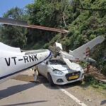 The helicopter hit a technical snag during take-off, prompting the precautionary landing on the road, officials said. A parked vehicle on the highway was damaged.