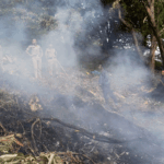 Security personnel at the spot after a helicopter crashed near the Kedarnath shrine, in Rudraprayag district, Uttarakhand on 15 June 2025. | PTI