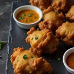 There's just something right about the sizzle of pakoras frying while rain taps on the roof.