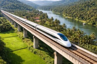 Proposed Thiruvananthapuram to Kannur High Speed Rail Corridor in Kerala (Image generated using AI)