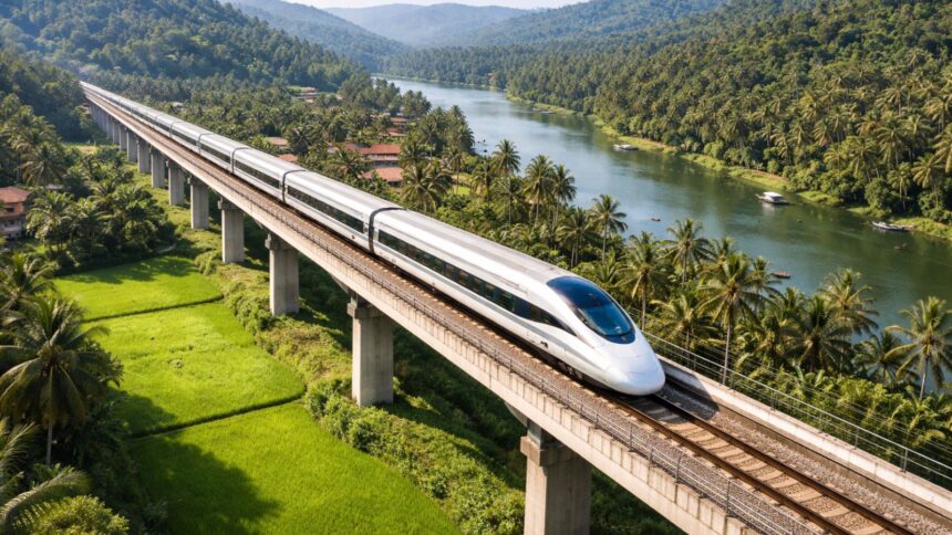 Proposed Thiruvananthapuram to Kannur High Speed Rail Corridor in Kerala (Image generated using AI)