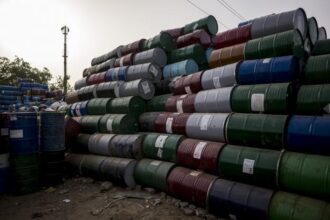 Oil barrels in Faridabad, India, on Sunday, June 12, 2022. Extreme weather conditions in some nations, combined with Russia's invasion of Ukraine, have led to a global squeeze in supplies of fossil fuels, and sent prices of oil, natural gas and coal soaring.