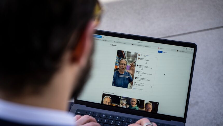 Josemaria Silvestrini, the owner of Modern Antidote, with a video of the Melanskia artificial intelligence avatar, in Beijing