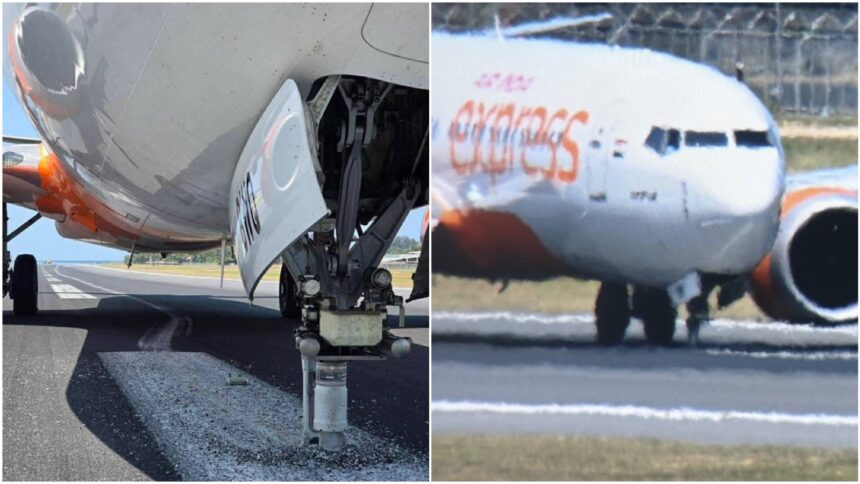 The damaged nose wheel section of the Air India Express aircraft (X@aviation_on_x).
