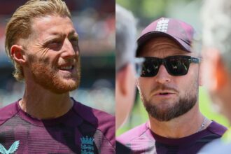 England captain Ben Stokes and head coach Brendon McCullum. (AP photo)
