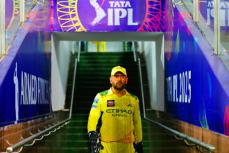 MS Dhoni of Chennai Super Kings during match 62 of IPL 2025 between Chennai Super Kings and Rajasthan Royals at the Arun Jaitley Stadium, Delhi. (Sportzpics for IPL)