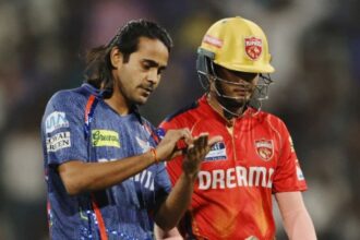 LSG bowler Digvesh Rathi giving sendoff to PBKS batter Punjab Kings with his "Notebook" celebration. (Sportzpics for IPL)