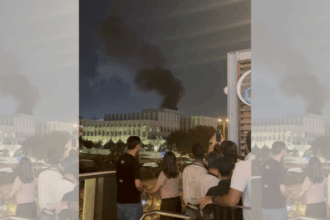 Smoke billows from an area near the US Consulate in Dubai, amid the US-Israeli conflict with Iran on 3 March 2026 | Screenshot | Social media