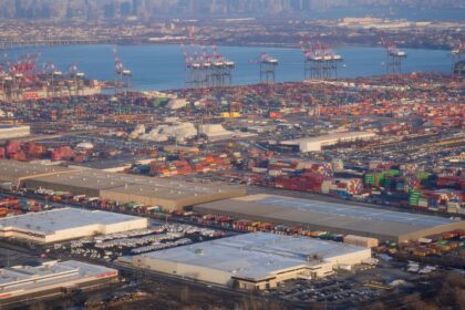 The shipping container terminal and port in Newark, N.J., Dec. 18, 2025. (Vincent Alban/The New York Times)