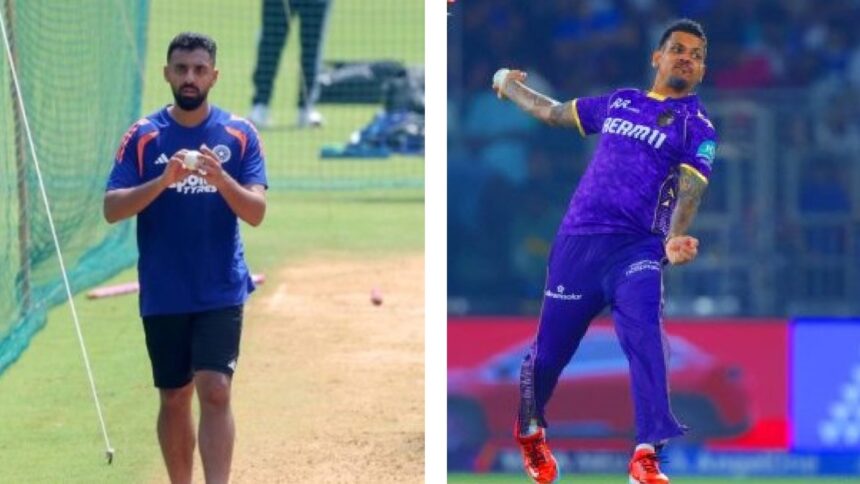 Varun Chakaravarthy (left), Sunil Narine (right), Mujeeb-ur-Rahman and Maheesh Theekshana are all armed with a carrom ball, with a slight, personal spin.