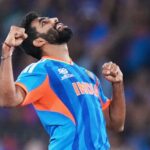 India's Jasprit Bumrah celebrates the wicket of New Zealand's Matt Henry during the T20 World Cup cricket final match between India and New Zealand in Ahmedabad, India, Sunday, March 8, 2026. (AP Photo)