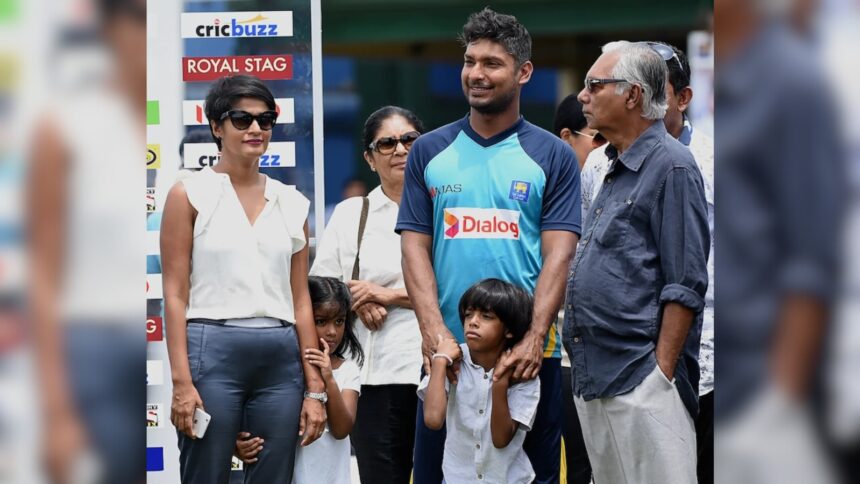 Former Sri Lanka skipper Kumar Sangakkara with his family during his last Test. (FILE PHOTO)