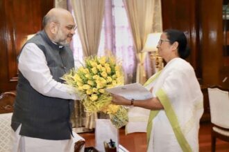 Mamata Banerjee meets Amit Shah at his office, at North Block in New Delhi