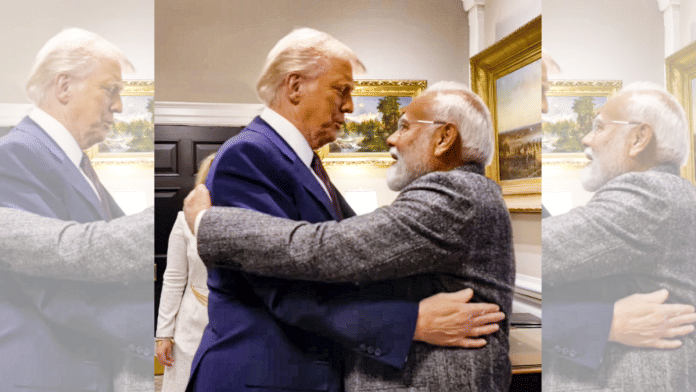 Prime Minister Narendra Modi being greeted by US President Donald Trump at the White House, in Washington, DC, USA. | Screen grab | YouTube@NarendraModi via PTI Photo