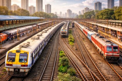 Presently, about 120 originating Mail/Express trains and about 3,200 suburban trains are handled daily in Mumbai area. (Image generated using AI)