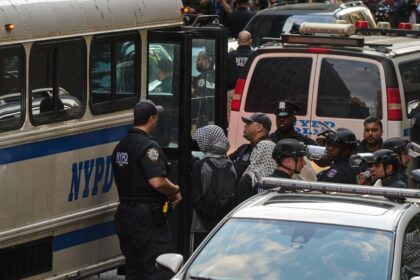 Demonstrators who occupied the Butler Library on the Columbia University campus are taken into custody in New York