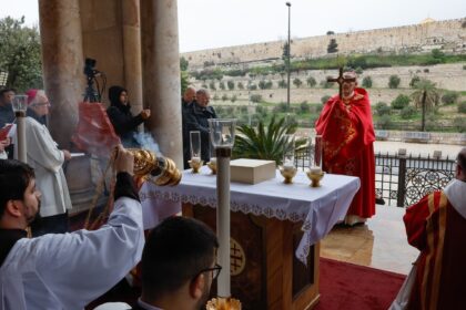 Cardinal Pierbattista Pizzaballa, the Latin Patriarch of Jerusalem, holds a prayer service to mark Palm Sunday in Jerusalem