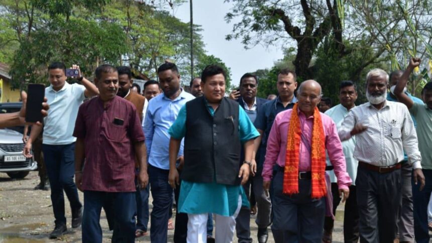Pramod Boro during his election campaign in Tamulpur on Tuesday (FB@pramodboroofficial)