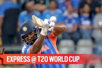 India's Sanju Samson smashed a 42-ball 89 in the T20 World Cup semi-final against England on Thursday at the Wankhede Stadium in Mumbai. (Express photo by Narendra Vaskar)
