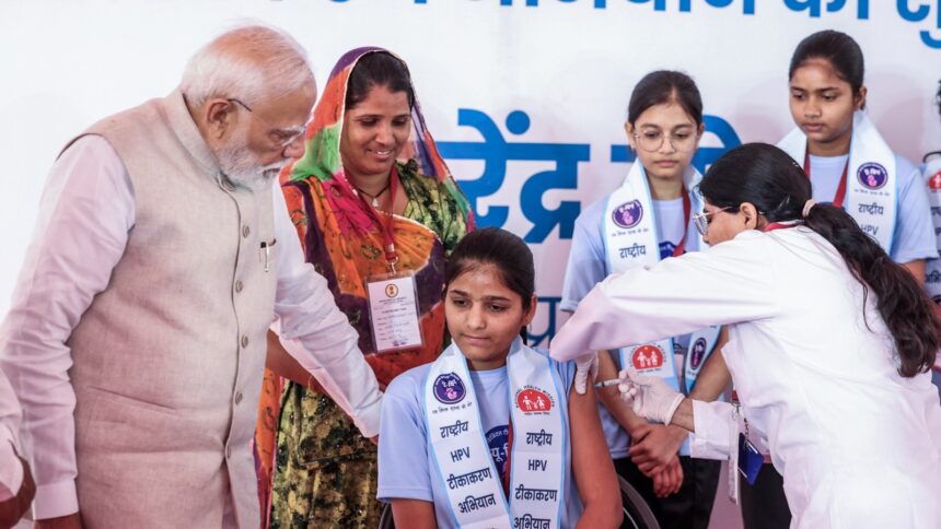 Modi launches HPV vaccination drive, Modi launches HPV vaccination drive for teen girls, Narendra Modi, women empowerment, Gardasil 4, Indian express news, current affairs