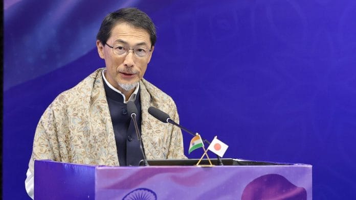 Japanese Ambassador to India Ono Keiichi speaking at the International Conference on India-Japan Cooperation in the Indo-Pacific, organised by the India Foundation in Delhi Tuesday | X: @indfoundation