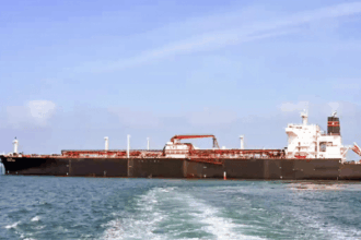 Nanda Devi vessel (left) carrying 46,000 metric tonnes of LPG arrives at a port in Gujarat Tuesday. | ANI