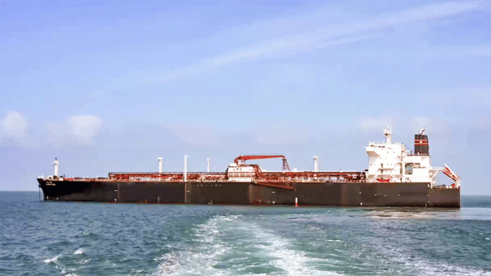 Nanda Devi vessel (left) carrying 46,000 metric tonnes of LPG arrives at a port in Gujarat Tuesday. | ANI