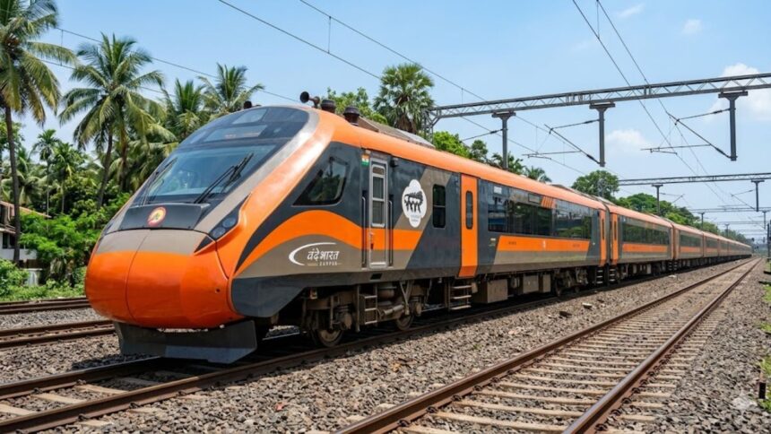 Vande Bharat 20-coach train extension has been approved for India’s 42nd service, which will continue operating with increased capacity for another month amid rising passenger demand. (Image: Western Railway/Photo enhanced with AI)