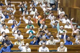 PM Narendra Modi, Union Ministers Amit Shah, Rajnath Singh, Nitin Gadkari, S Jaishankar, Piyush Goyal, Ashwini Vaishnaw, Kiren Rijiju, and others in Lok Sabha during the ongoing Budget Session of Parliament, in New Delhi on Wednesday. | Sansad TV/ANI Video Grab