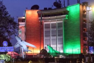 Air Force Headquarters in New Delhi illuminated with tricolour lights ahead of Republic Day this year | Photo: ANI