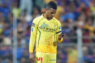 CSK spinner Akeal Hosein in action against MI. (CREIMAS FOR IPL)
