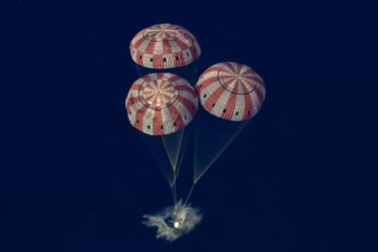 NASA’s Artemis II crew in their Orion spacecraft is back on Earth. They successfully completed a parachute-assisted splashdown in the Pacific Ocean off the coast of San Diego at 8:07 p.m. EDT (5:07 p.m. PDT). (Image: Nasa)